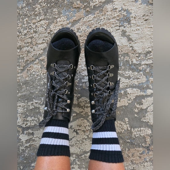 ๐ค Vera Wang Black Chunky heel open toe booties heels size 9 - Picture 4 of 11